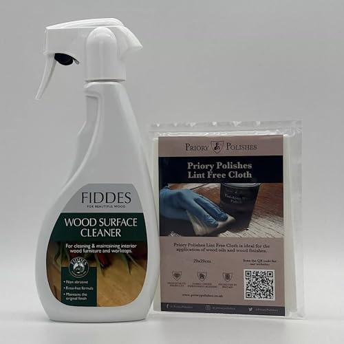 Fiddes Wood Surface Spray Cleaner - 500ml + Free Priory Polishes Lint Free Cloth