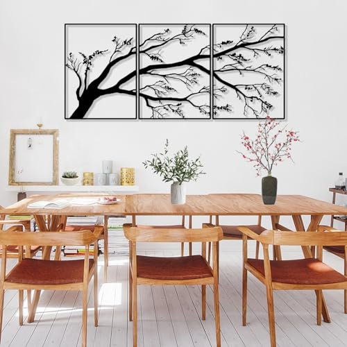 Luccyle 3-teiliges Set Metall-Wandkunst,Metallzweig-Wanddekoration,wanddeko wohnzimmer metall,Baum-Wandkunst,Dekoration für Zuhause,Garten,Wohnzimmer,Dekorationen (53.1inx23.6in)
