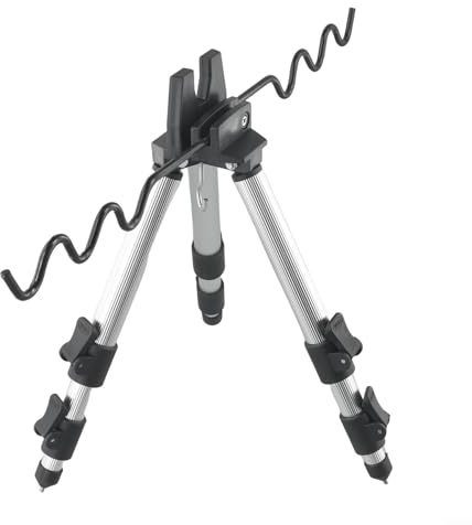 Soporte para caña de pescar, retráctil, trípode ajustable con gancho, adecuado para cañas de pescar telescópicas y cañas de mano (A plateado)