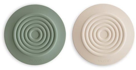 mushie Silicone Drain Stopper 2-Pack | 5.5 inch Diameter Bathtub Flat Suction Cover (Dried Thyme/Shifting Sand)