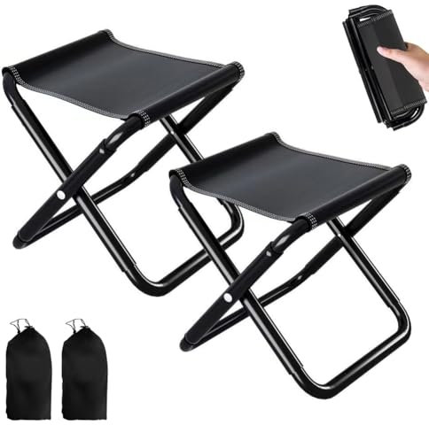 Klapphocker Camping Hocker 30CM, 2 Stück Tragbarer Falthocker Mini Campinghocker Faltbar Gartenhocker Leicht Sitz Falthocker für Reisen Wandern Angeln Grillen Strand, mit Aufbewahrungsbeutel, Schwarz