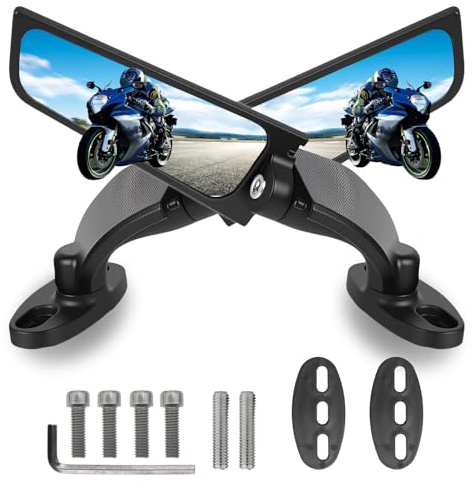 Large Size Motorcycle Rear View Mirrors for Kawasaki Ninja 400 300 650 Zx6RR, 360° Rotating Stealth Mirrors for Honda CBR250R CBR600RR CBR300R Suzuki GSXR600 750 Yamaha R125 R6S YZF600R Ducati