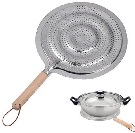 Réducteur de Chaleur plaqu Chauffante 21cm | Diffuseur Thermique en Fer pour Plaques à Induction, Gaz et Électrique, Protection Poêle, Casserole, Manche en Bois Antichaleur
