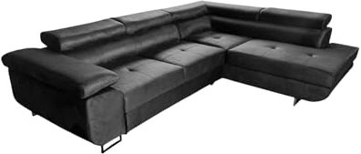 COMFORTINO FURNITURE Ecksofa mit Schlaffunktion PASTI L-Form, Sofa Couch mit Bettkasten, 3-Sitzer Eckcouch, Schlafsofa für Wohnzimmer, Big Sofa Couch mit Schlaffunktion (Dunkelgrau, Ottomane Rechts)