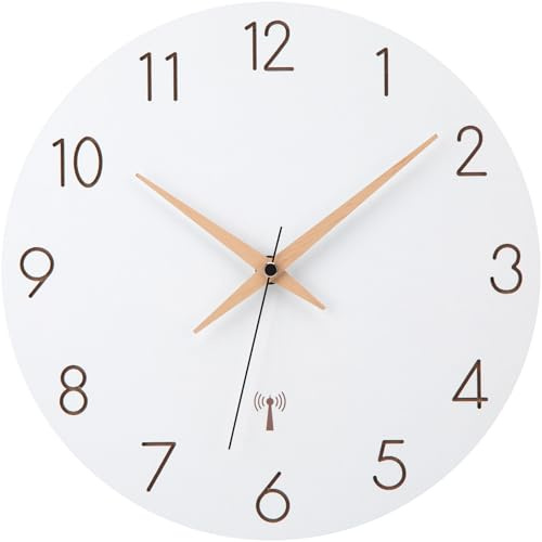 Warminn Orologio da parete radiocontrollato silenzioso 30 cm grigio alimentato a batteria semplice e moderno decorazione nera dell'onda radio in legno orologio retrò camera da letto soggiorno cucina