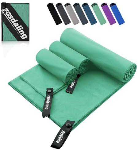 Mikrofaser Handtuch 3er Set - Groß 200*100cm & 2 Klein 80×40cm, Schnelltrocknend Microfaser Sporthandtuch, für Reisehandtuch, Badetuch, Fitness & Sport Handtücher und Strandtuch (Grasgrün)