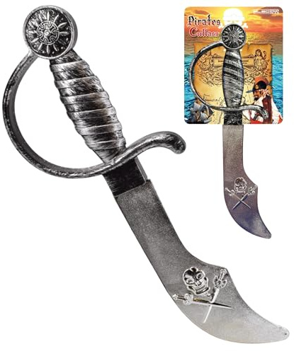 Electoys Toy Pirate Cutlass Sword Silver Kids Roleplay Accessory Skull Handle Plastic Blade Imaginative Costume Props Safe Lightweight Novelty Pirate Sword for Children Halloween Party