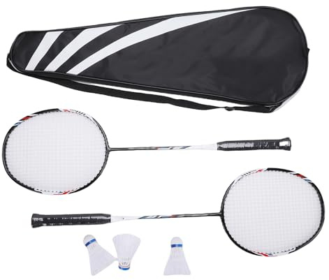 VGEBY 2st Badmintonracketar, Ultralätt Kolfiberbadmintonracketset med Fjäderbollar Bärväska för Vuxna, Enorm Huvudram för Träffar