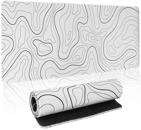 Srotmirw Extended Gaming Mouse Pad, Large Desk Mat with Non-Slip Base | Smooth Surface for Keyboard and Mouse, Office and Gaming Desk Pad, Topographic Pattern