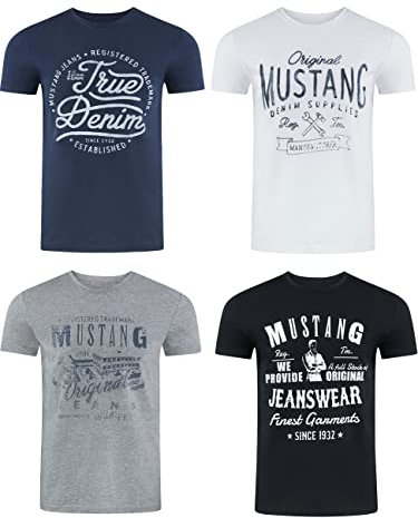MUSTANG Tshirt Herren Baumwolle Regular Fit 4er Pack Set Rundhals Kurzarm Sommer Tee Shirt Logoprint, Größe:S, Farbe:Farbmix (P7)