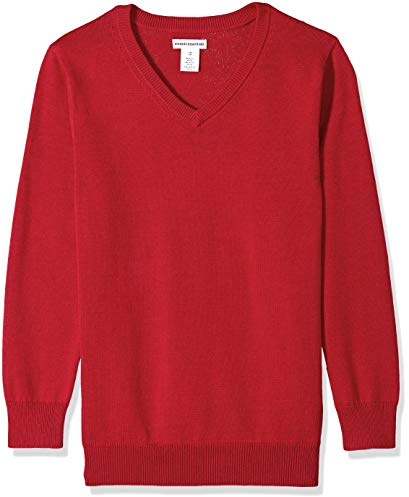 Amazon Essentials Jersey de Cuello en v y Algodón para Uniforme Unisex Niño, Rojo Mezcla, 8 años