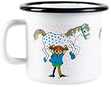 Pippi lång strumpa, emalj, 250 ml, kopp med pippi och liten farbror för pojkar, flickor, barn och vuxna