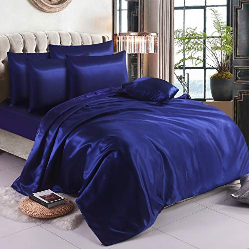ZIMEL HOMES 6 piece-Satin sheets Soft bedding shiny silky bedding sets - duvet cover, Fitted sheet set, 4 pillowcases, complete bed sheet set