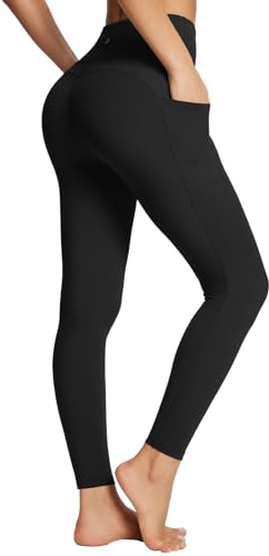 baleaf Leggings with Pockets for Women Black Tummy Control Leggings Workout High Waisted Compression Yoga Ankle Pants Black M