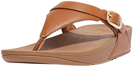 FitFlop Womens Lulu Arch Support Adjustable Leather Toe Post Sandals for Women - Fashion Slip on Flip Flop Footwear for Walking, Comfortable Non Slip Platform Sandal, Light Tan, 5