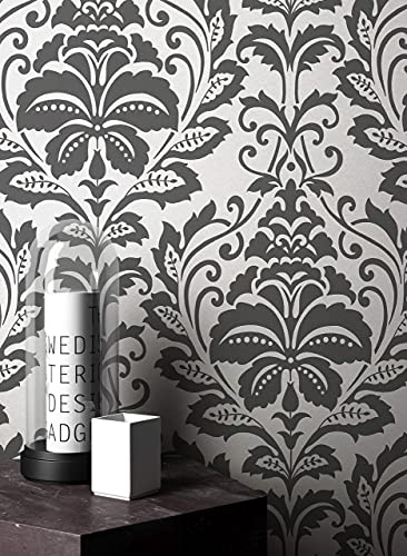 Newroom Non-woven Tapet Silver Blank Barockmönster Vardagsrum