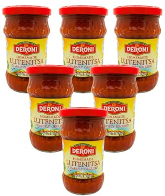 Deroni Paprika Tomatmark Lutenitsa 6-pack i glas | Traditionell pasta från Balkan | 100% naturlig och ekologisk | 6 x 265 g