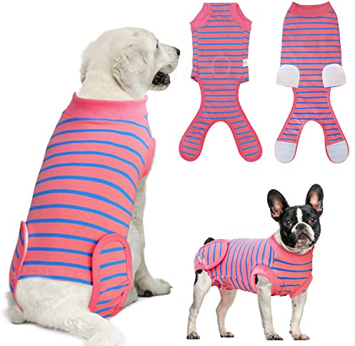 Dog Surgery Recovery Suit, Recovery Shirt for Male Female Dog Cats, Cone E-Collar Alternative Abdominal Wounds Spay Bandages Onesie, Anti-Licking Pet Surgical Recovery Suit,Pink Small