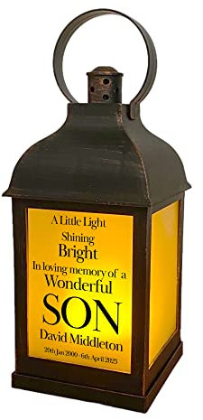 Personalised Son In Loving Memory Graveside Lantern Gift With Flame Effect Bronze