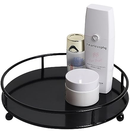Plateau à bijoux, organisateur de parfum, salle de bain, plateau de rangement décoratif pour cosmétiques, bougies, bijoux, décoration, rond, noir, taille S - 20,3 cm