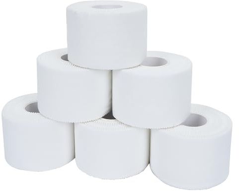 YZZAOO Cinta Aadhesiva Deportiva, 6 Rollos de Cinta Deportiva,3,8cm x 10m Esparadrapo Deportivo Desgarrable, Sporttape Blanco Inelástica para Balonmano Fútbol Voleibol Escalada