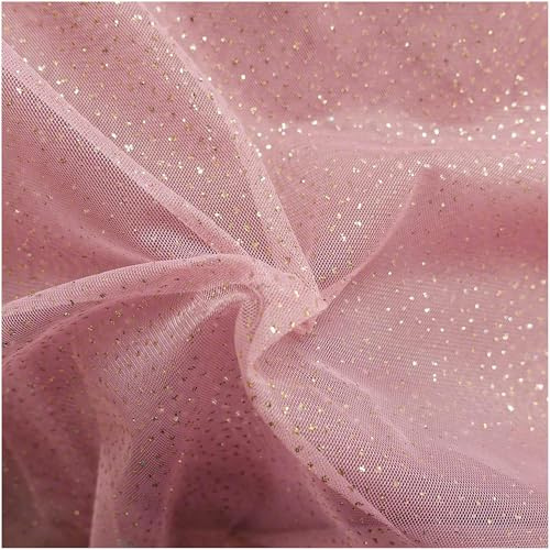 Tüll mit Glitzer Kostümstoff Fasching Royal Tüll 1 x 1,5 m Meterware Farbwahl, Farbe:056 - altrosa/gold