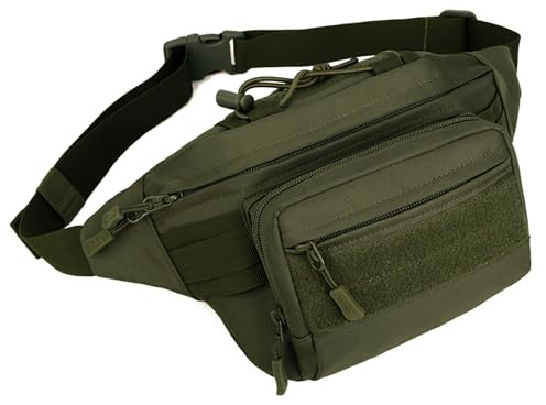 Huntvp Sac Banane Tactique Sac Banane Homme Femme Sacoche Ceinture Militaire pour Randonnée, Cyclisme, Alpinisme Course Sports Extérieurs,Chasse (Armée Verte-m)