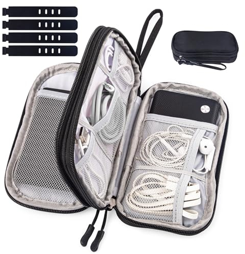 Roosea Kabeltasche Organizer Kabel Organizer Tasche Kabeltasche Klein Universal Kabelorganizer Reisekabel Organizer Doppelschicht Reise Cable Organizer Bag Reiseutensilien mit 4 PCS Drahtbinder