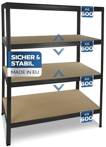 RELLINGER®180x120x60cm Schwerlastregal Lagerregal [4 Ebenen] - Premium Metallregal Kellerregal - Hochwertiges Werkstatt Regal Keller - Modernes Steckregal - Regal Metall - Lastenregal Regalsystem