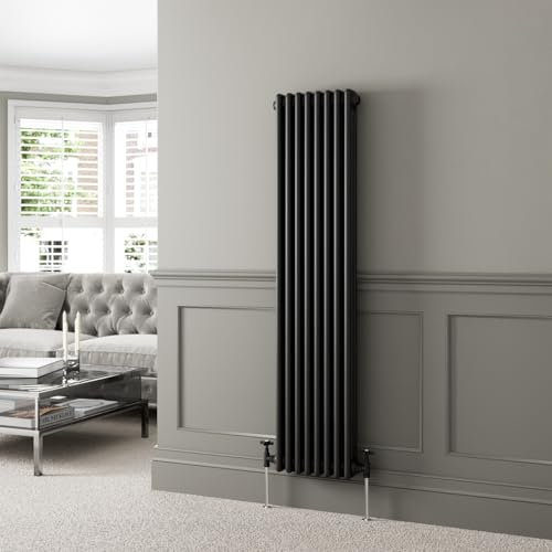 DuraTherm® 1600 x 380mm Black Traditional Vertical Designer Radiator Triple Column Colosseum Cast Iron Style Central Heating Panel Radiators Rad