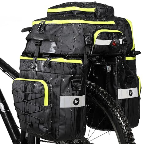ENJOHOS Alforjas Bicicleta 3 en 1 Bolsa Bicicleta 75L Impermeable para Portaequipajes Bicicleta Trasero Maleta Mochila Bolsa de Viaje para Ciclismo con Protector de Lluvia, Verde