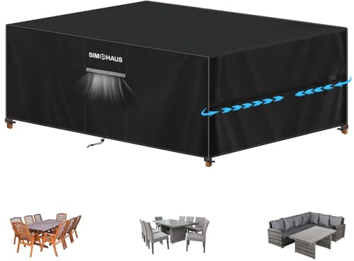 SIMPHAUS Trädgårdsmöbelöverdrag – vattentät skyddshuva för trädgårdsmöbler, bordsskydd för utomhusbruk med ventilation, 420D Oxford, UV-beständigt och vindtätt, överdrag/huvor för trädgårdsmöbler och