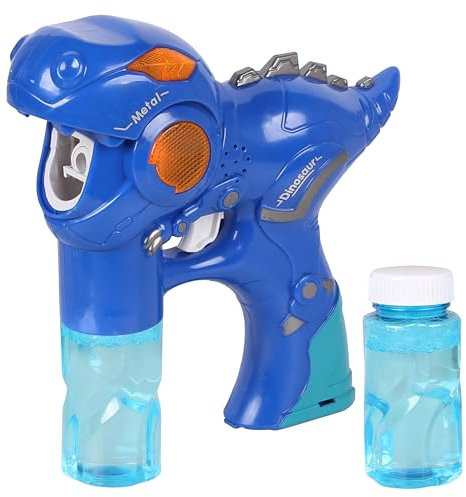 Dinosaurier Seifenblasenpistole mit LED und Sound, inklusive 2 Nachfüllflaschen (Universal, Blau)