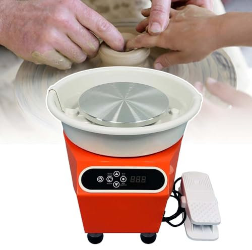 HCAUYNN Tour De Potier éLectrique De 25 Cm De DiamèTre, Machine De FaçOnnage pour Argile CéRamique, avec PéDale Et éCran D'Affichage, pour Adultes Et Enfants,Orange
