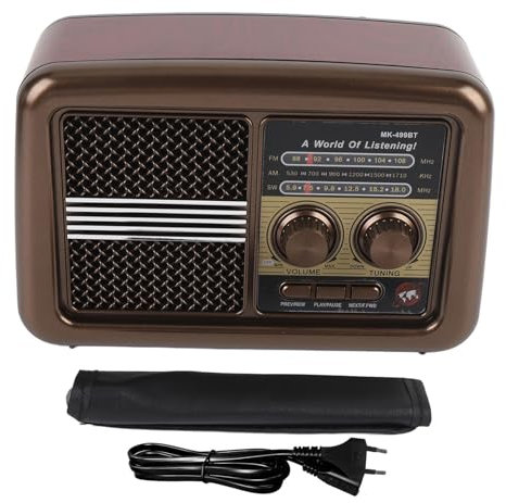 Yanmis Radio Portátil, Am FM SW Radio de Banda Completa Soporte de Fuente de Alimentación Dual Bluetooth, Unidades USB, SD/TF, Retro Retro para (Enchufe de la UE)