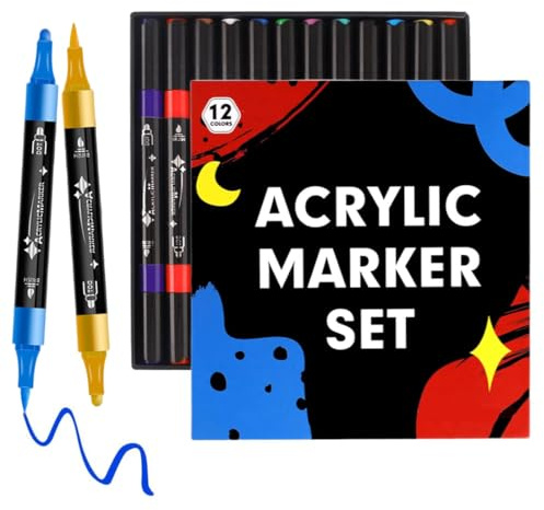 DWFEYOI Rotuladores,12 Colores de Marcadores Acrílicos Permanentes para Graffiti, Piedra, Cerámica, Vidrio, Madera, Tela, Lienzo y Metal. a Base de Agua, Secado Rápido