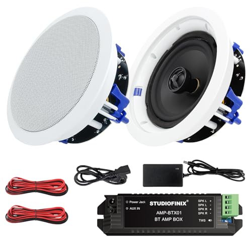 STUDIOFINIX Altavoces de techo Bluetooth 6.5 pulgadas, 320 W, montaje empotrado 2 vías, altavoces de pared para hogar, baño, cocina, oficina, sonido completo