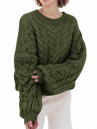 Saodimallsu Pull pour femme - Col rond - Pull en tricot à manches longues - Motif torsadé - Couleur unie - Décontracté - Pour l'hiver