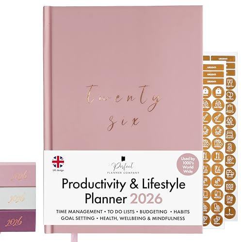 2026 Productivity & Lifestyle Planner by Perfect Planner Company. Weekly & Monthly Diary with Goals, Habit Tracker & Time Management to Organise Life, Wellbeing & Health. 222 Stickers