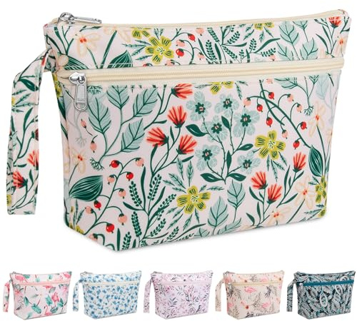 WACCET Petite Trousse de Toilette Femme, Trousse Maquillage de Voyage Imperméable avec Compartiment Sec/Humide, Poche de Rangement Portables Makeup Bag Cosmetique Fleurie