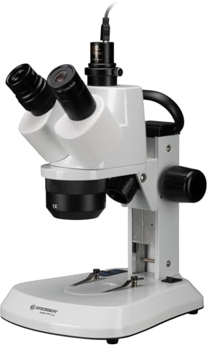 Bresser microscopio stereo trinoculare 10x-40x con Okularkamera Full HD, illuminazione LED dimmerabile, set pratico per hobby e scuola