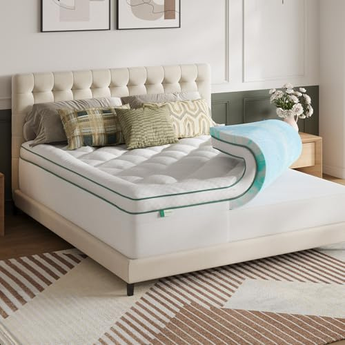 Novilla Surmatelas Mémoire de Forme 180x200 cm, Topper Gel 2 en 1 avec Housse Matelassée Épaisse, Design Séparable, Moelleux + Soutien