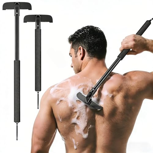 VEYLA Professional Skin-Safe Zero-Cut Back Shaver for Men, Extendable Aluminum Alloy Handle Up to 17.7 Inches, Wet & Dry Use Body Hair Trimmer and Groomer, DIY Nick-Free Mens Back Shaver (1 Pack)