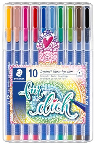 STAEDTLER triplus color 323 filtpennor meTime 10-pack – trekantiga fiberpenna med ergonomiskt skaft, 1,0 mm linjebredd, DRY SAFE bläck