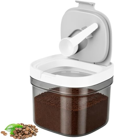 Rzspher Lata de café de 800 ml, hermética de café con cuchara, recipiente de almacenamiento de alimentos de plástico para café, especias, dulces, sal, galletas, té y cereales