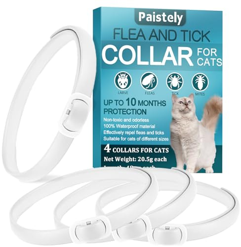 4 pièces Collier Anti Puces pour Chats, Collier de Puce pour Chat avec Une Protection Efficace de 10 Mois, Réglable, Imperméable, Traitement aux Puces Chat, pour Les Chatons de Gros Chats