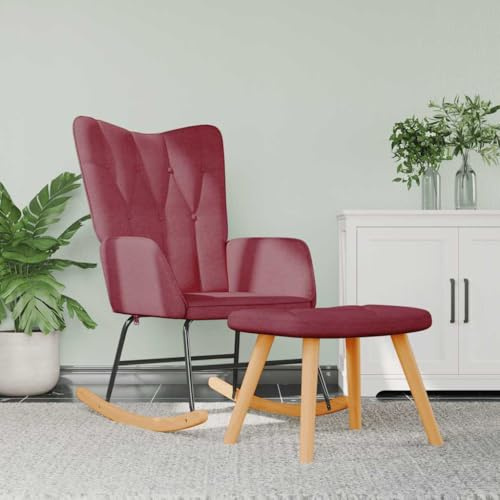 LoogCape Gungstol med pall tyg vinröd, relaxfåtölj med ergonomisk stoppning, loungefåtölj för vardagsrum, stabil bladkonstruktion, bekväm gungning och läsning, högkvalitativ amningsstol