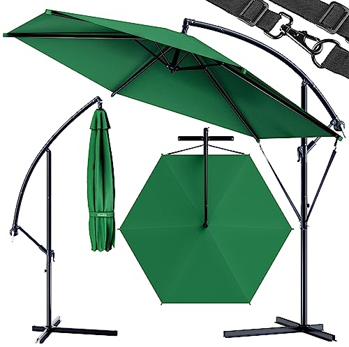 Kingsleeve® Sonnenschirm rostfreies Aluminium Ampelschirm Ø 330cm inkl. Windsicherung Ständer Kurbel schwenkbar neigbar Garten Balkon grün