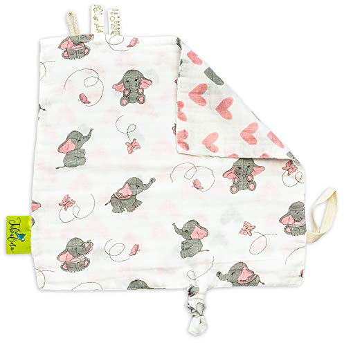 Tabalino® Schmusetuch - Schnuffeltuch Baby zum Kuscheln und Einschlafen, Größe etwa 28x28cm, Geschenk zur Geburt, Schnullertuch Junge & Mädchen, Kuscheltuch (rosa Elefanten)