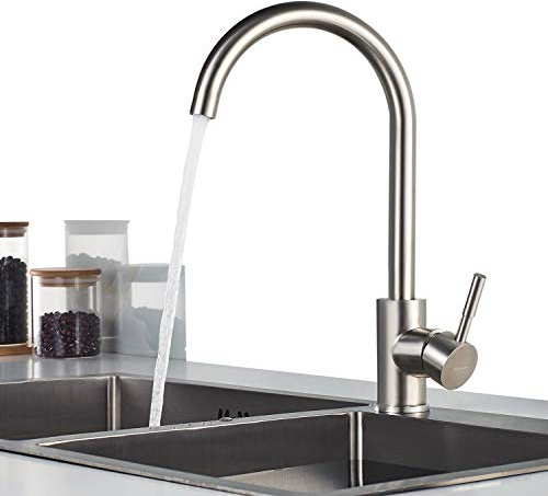 BONADE Robinet de cuisine basse pression rotatif à 360° basse pression en acier inoxydable SUS304 Robinet d'évier de cuisine mitigeur monocommande avec 3 connecteurs